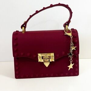 Most Wanted Burgundy Mini Satchel Handbag Soft Jelly Studded Small Moto NO STRAP